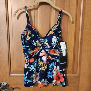 NWT Trimshaper Size 10 Swim Tankini Navy blue floral